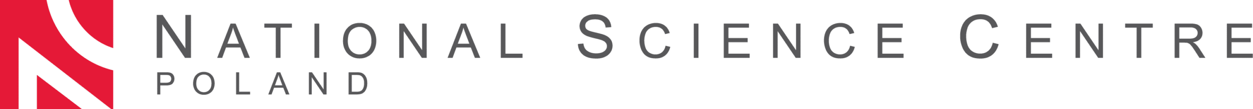 Logo National Science Centre Poland. Czerwony, geometryczny znak litery „N” obok tekstu „National Science Centre Poland”